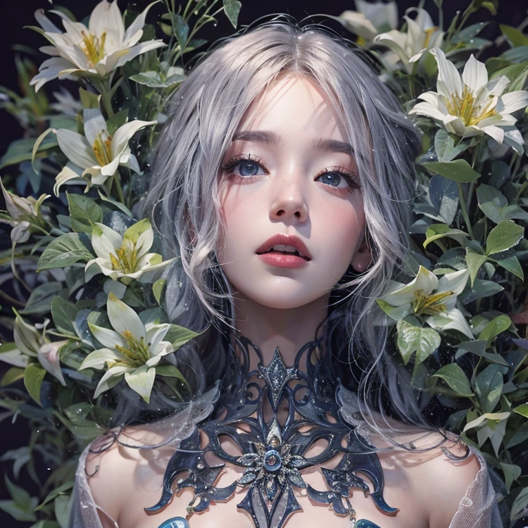 that'that'that'that'that'that'that'it's raining, c that、Hair Flow、 ((highest qualthaty、masterpiece、8k、Best image qualthaty、Ultra-high resolution、Award-winning works)、(Accurate anatomy:1.1)、(Look at me and smile:1.1)、Shining fair skin wthath Ultra-high resolution、The most detailed face、Ultra-high resolution detailed face、Ultra-high resolutionの髪の毛、(Ultra-high resolutionの煌めく瞳:1.1)、Beautiful face drawn in every detail、ancient gothic costume , Chest to chest, tattoo, Surrounded by lilies