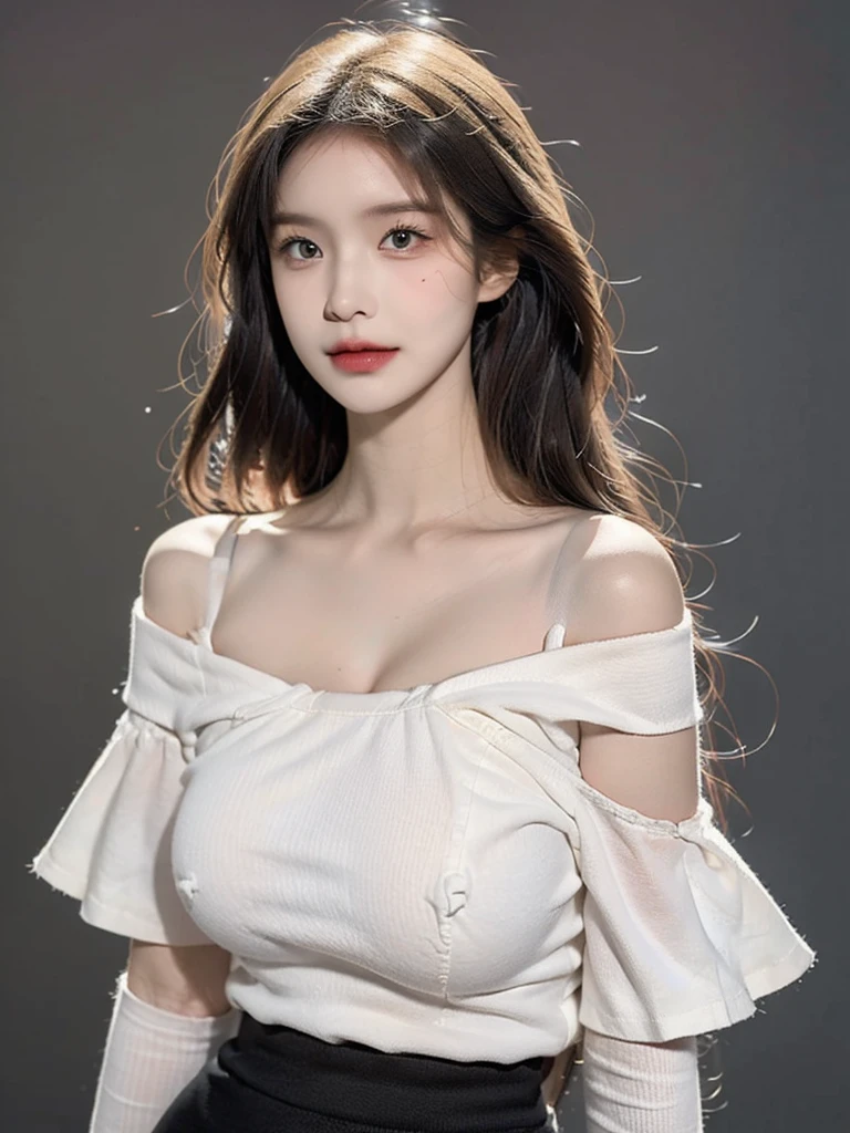 ((best quality, 8k, masterpiece: 1.3)), (Colorful tight off-shoulder short-sleeved top with skirt: 1.3),See-through clothing,Pure desire,Sexy outfit, focus: 1.2, Perfect body beauty: 1.4,love, Hips: 1.2, (Layered Hairstyle: 1.2)),Transparent Background,Postures vary,Eight immortals cross the sea,Each shows its own powers,Showing super big breasts,There are deep grooves,Big breasts that cannot be held in one hand, Highly detailed face and skin textures, whole body, beautiful eyes, Double eyelids, Skin Whitening, Brown long hair, (Round Face: 1.5), (: 1.6),No black and white clothes