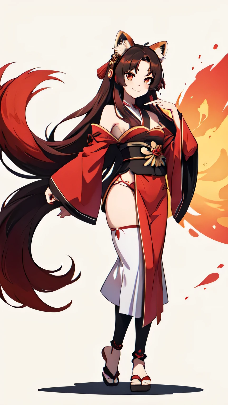 female, full body, long hair, red panda ears, red panda tail, smile, geisha style, anime style, UHD