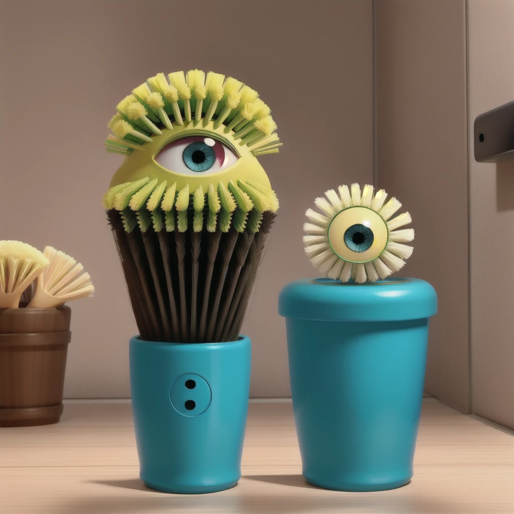 toilet brush, urshik with eyes, funny brush, brush with mouth, the brush is frightened