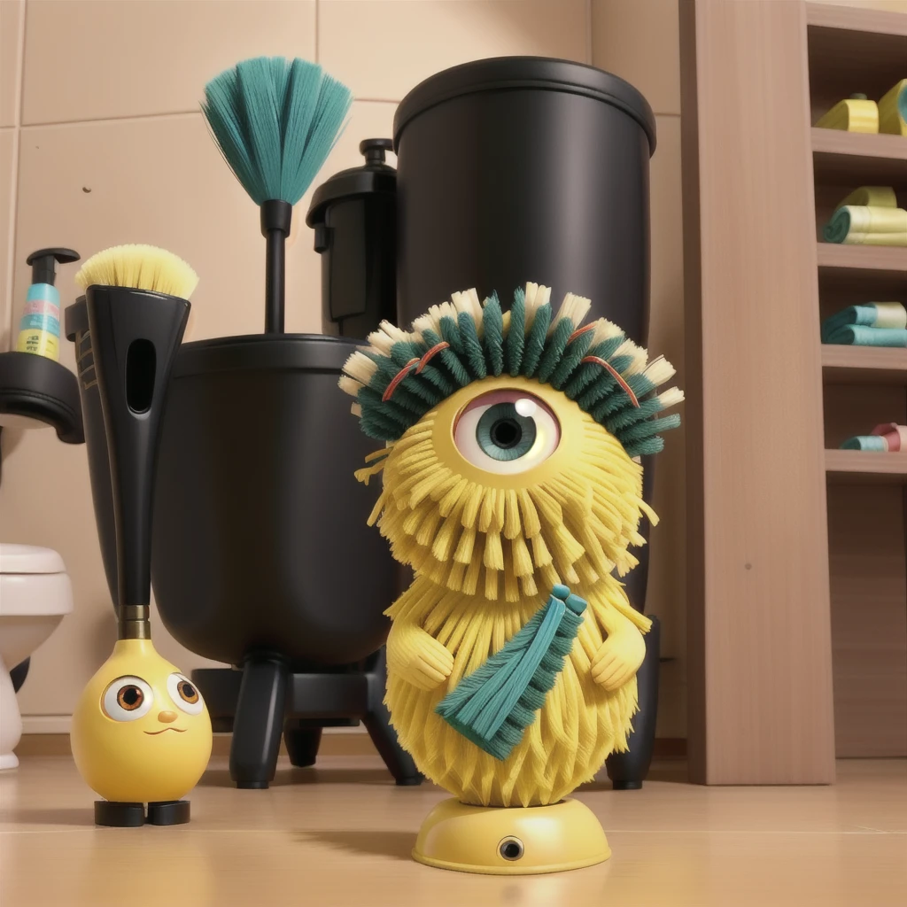 toilet brush, urshik with eyes, funny brush, brush with mouth, the brush is frightened