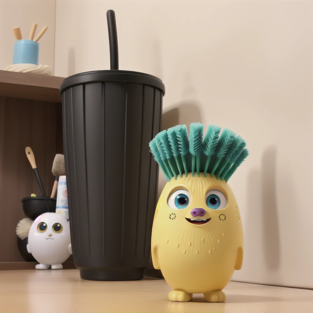 toilet brush, urshik with eyes, funny brush, brush with mouth, the brush is frightened