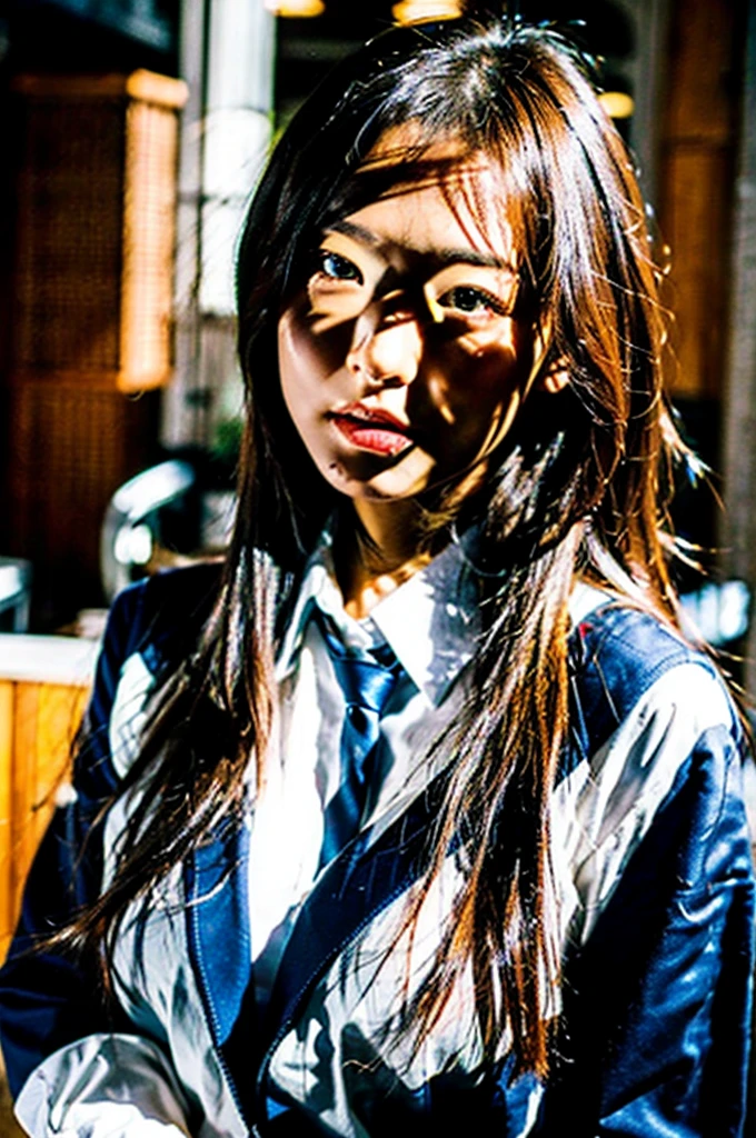 Mature Young,?????? style,very cute,whole body,Beautiful and soft skin、Perfect Face、Gorgeous long brown hair,8k resolution,Ultra-realistic,Very detailed,high quality,Fashionable ?????? beautiful immature woman ,Student Uniform、(Look at the viewers)