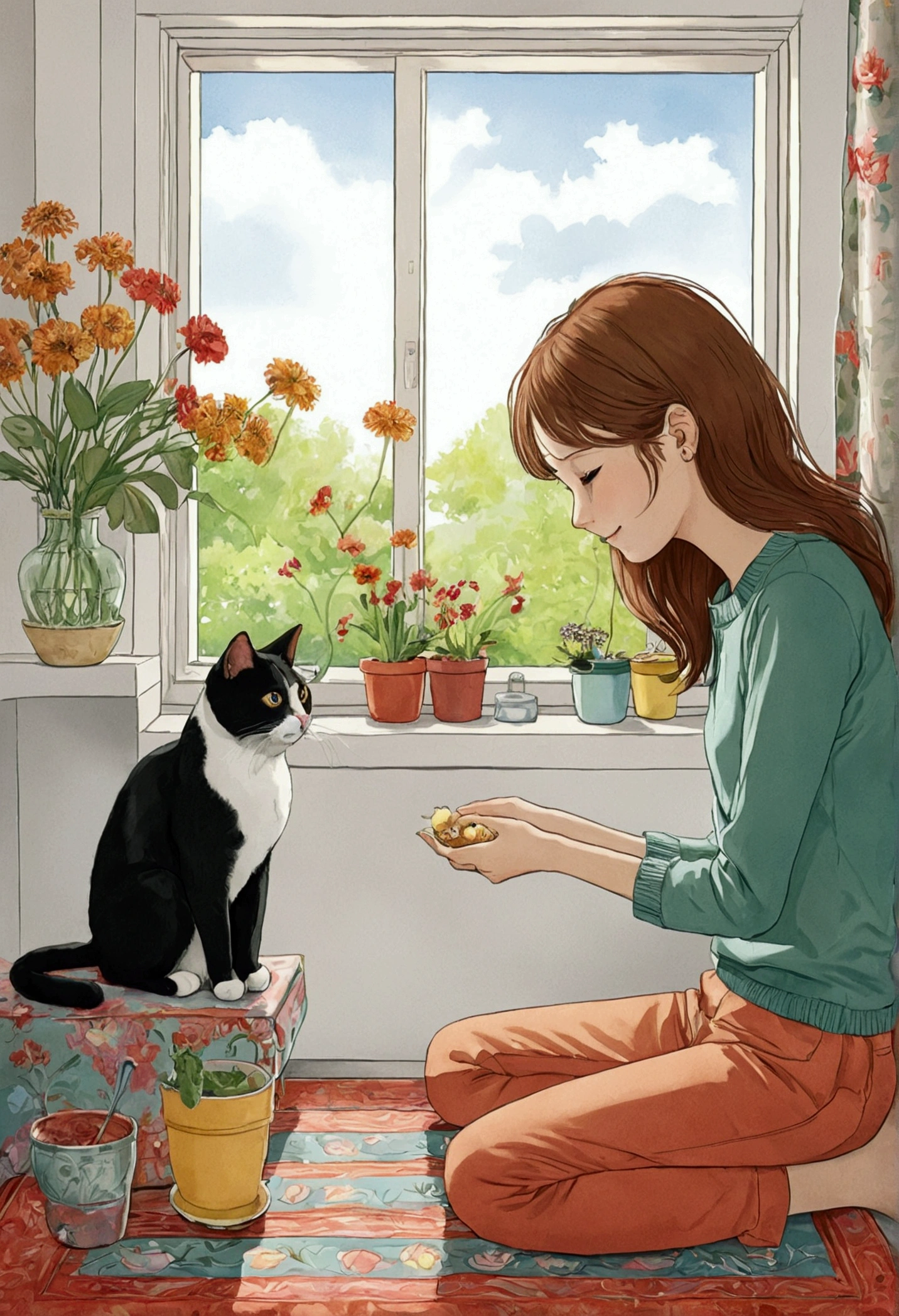 A person who seems to live happily with a cat