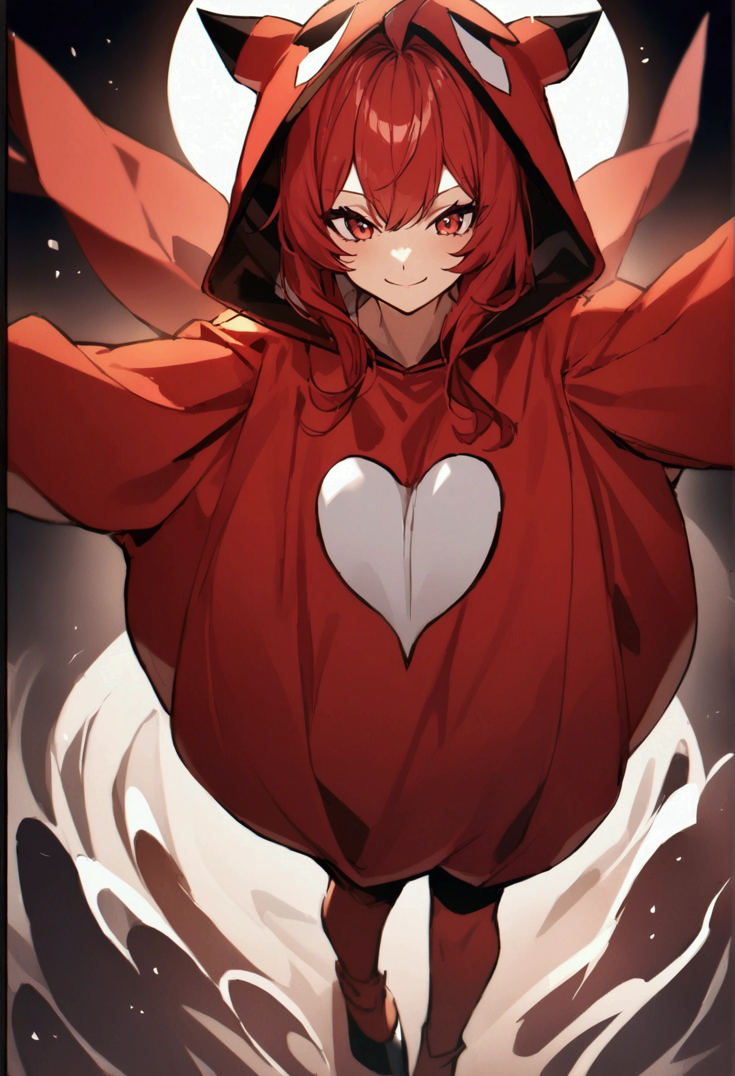 1 girl, red hair, red devil costume, smile