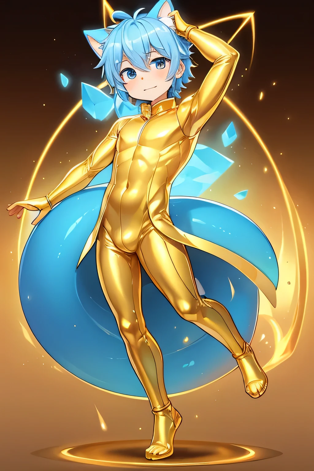 Little male cat,boys,Has a tail,charming,Thin,struggle,eternal,gold,Gold,gold crystal,Blue slime,Feet turn into gold,Hands turn into gold,gold spread feet,Gold feet,gold hand,illumination,freeze,freeze,Feet are frozen,charming,Boys ,Golden crystal feet,Wear tights,plastic,Full body portrait,Smooth,full-body tights,Thin,Gold gel coat,Full body gel coating,Gold gel coat,No clothes,rubber body,golden arms,Golden legs,Golden clothes,The whole body is golden