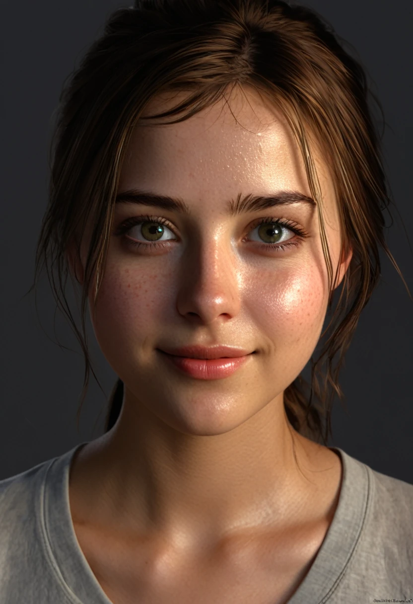 Dressed, (photo Realistic:1.4), (hyper Realistic:1.4), (Realistic:1.3), (Smoother lighting:1.05), (Improving the lighting quality of movies:0.9), 32K, One girl,20 year old girl, Realistic lighting, Backlight, Light on the face, Ray-tracing, (Bright light:1.2), (Improvement of quality:1.4), (Highest Quality Real Texture Skins:1.4), Detailed drawn eyes, Detailed painted face, Quality Eyes, (Tired, sleepy and satisfied:0.0), Face close-up, T-Shirts, (Enhance the mood of your body line:1.1), (Enhances the beauty of skin texture:1.1)A big smile