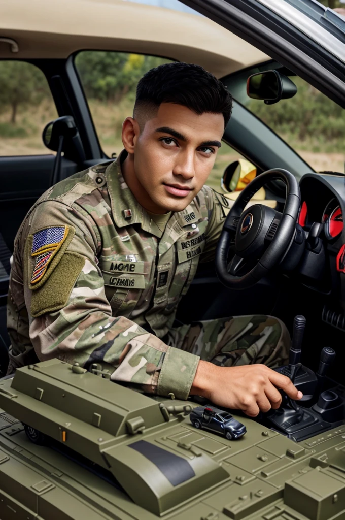 Army man toy car driver