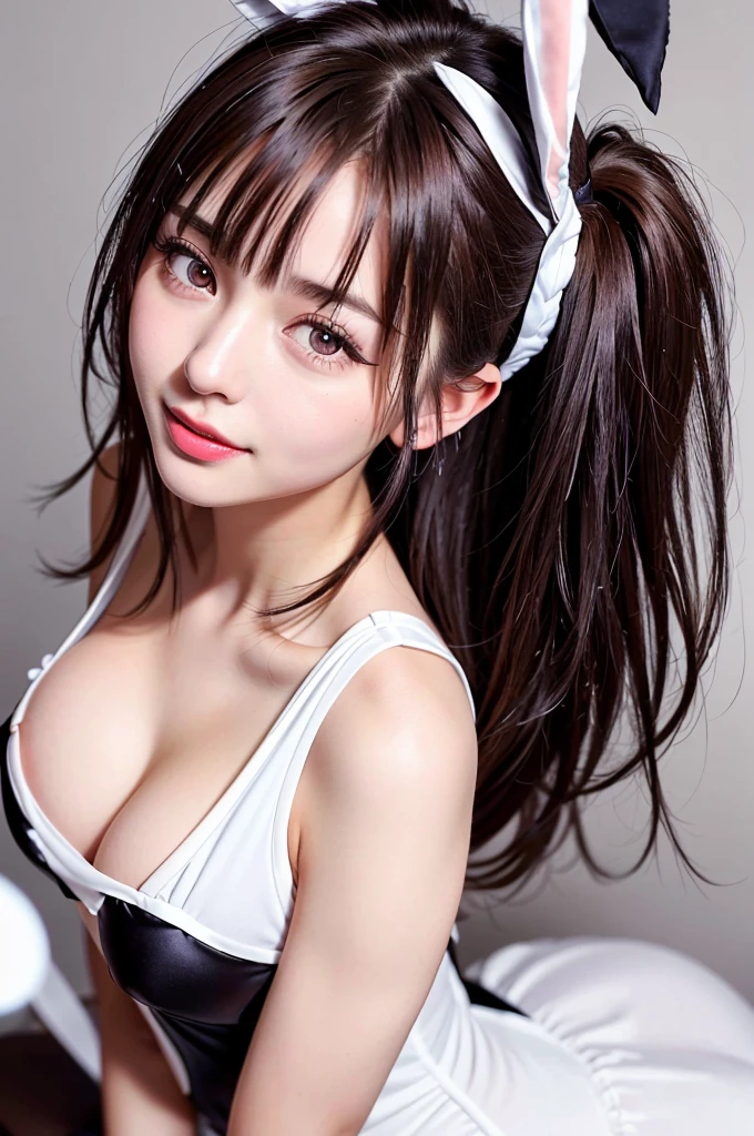 ((highest quality, 8K, masterpece :1.4)), highest real,Sharpness:1.3, Perfect Body Beauty:1.4,(pureerosface_v1:0.008),((super real,best quality)),(soft lighting),super detailed face,top-quality,SUPER high resolution,Extraordinary beautiful girl,Detailed cute and beautiful face,facial hairs、Bangs that extend to the face、Bangs between the eyes,eye liner、Lush bust,fine eyes, double eyelid,((In-focus image,no blur)),(((alone girl))),(JAPANESE IDOL),fine detail,highly detailed face and eyes, (cute face:1.6), my sister,18years old,(huge breasts:2,beautiful areola,small areola),----((NSFW:1.5))-------//audience//---((make eye contact with the audience)),((Composition from the avobe:1.2)),((close up face:1.4,close up UPPER BODY:1.4)),---//background//---((Manga style background)),(In the CASINO, bright room, Marble floors),---//CUTE HAIR STYLE//---(Beautiful BROWN hair:1.2, long Hair:1.2,CUTE HAIR STYLE),---(SMILE FACE:1.4),---//PAIZURI//---(((long penis, breasts blowjob:1.2)), ((paizuri:1.2, penis is between breasts:1.2)),((breast squeeze,press breasts together,Close your breast with both hands))),---//POSE//---(standing,arched back)--((bunny girl suit:1.5))--(fluffy fur,WHITE and black dress、Simple dress、White rabbit ears、White tights、Rabbit tail、White hair、short-cut、Simple eyes、white glove)