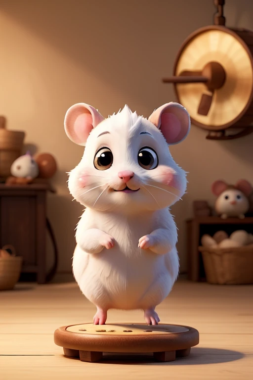 ((best quality)), ((masterpiece)), (detailed), hamster 🐹, totally white hair, fragile, silly, running around on a hamster wheel, 