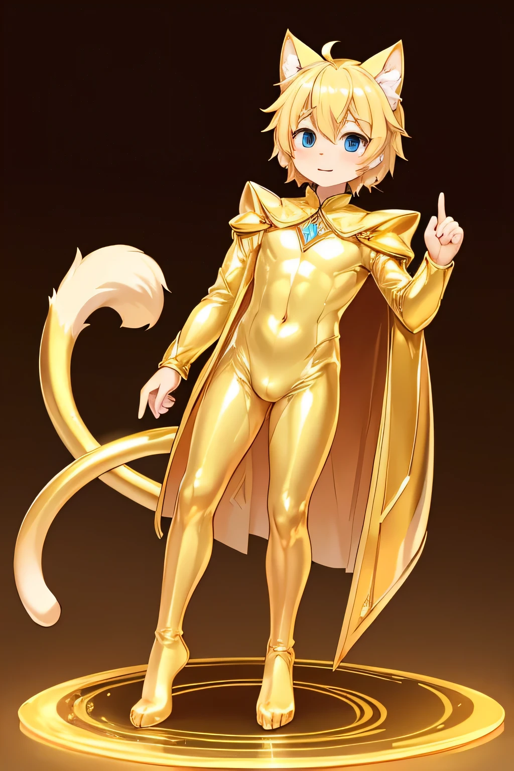 Little male cat，boys，Has a tail，charming，Thin，struggle，eternal，gold，Gold，gold crystal，Blue slime，Feet turn into gold，Hands turn into gold，gold spread feet，Gold feet，gold hand，illumination，freeze，freeze，Feet are frozen，charming，Boys ，Golden crystal feet，Wear tights，plastic，Full body portrait，Smooth，full-body tights，Thin，Gold gel coat，Full body gel coating，Gold gel coat，No clothes，rubber body，golden arms，Golden legs，Golden clothes，The whole body is golden