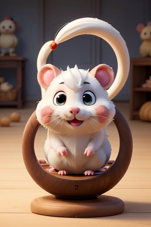 ((best quality)), ((masterpiece)), (detailed), hamster 🐹, totally white hair, fragile, silly, running around on a hamster wheel,