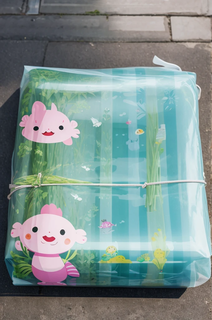 Saran Wrap cover with axolotl design
