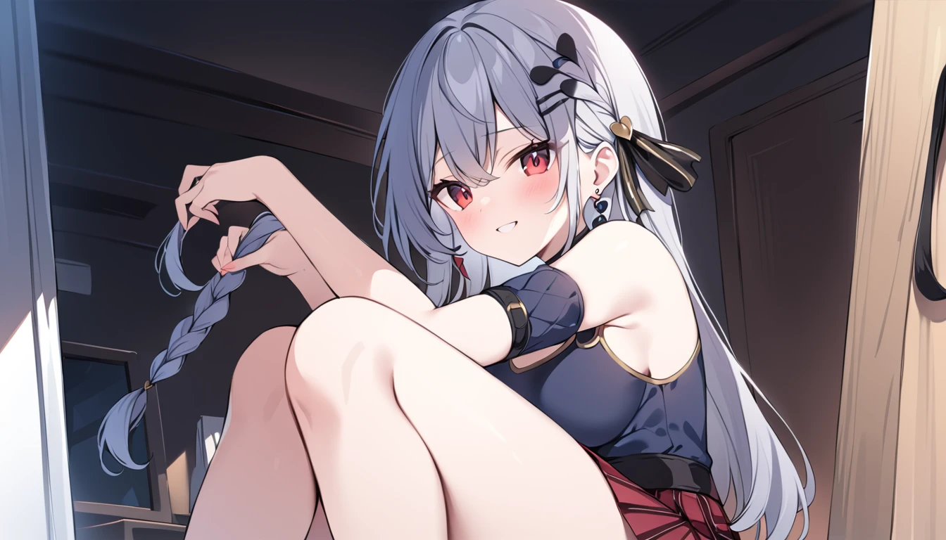 (bondage:1.3),tied hammanV4, 1girl, solo, looking down at viewer, white hair, long hair,disqusted,disappointed, azure lane,cat ears,cat tail, hammann from azure lane