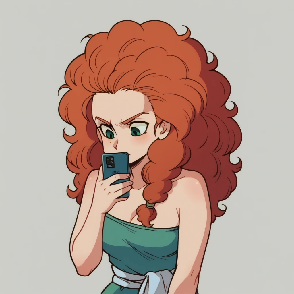 score_9, score_8_up, merida, wrapped in towel, medium breasts, holding phone 