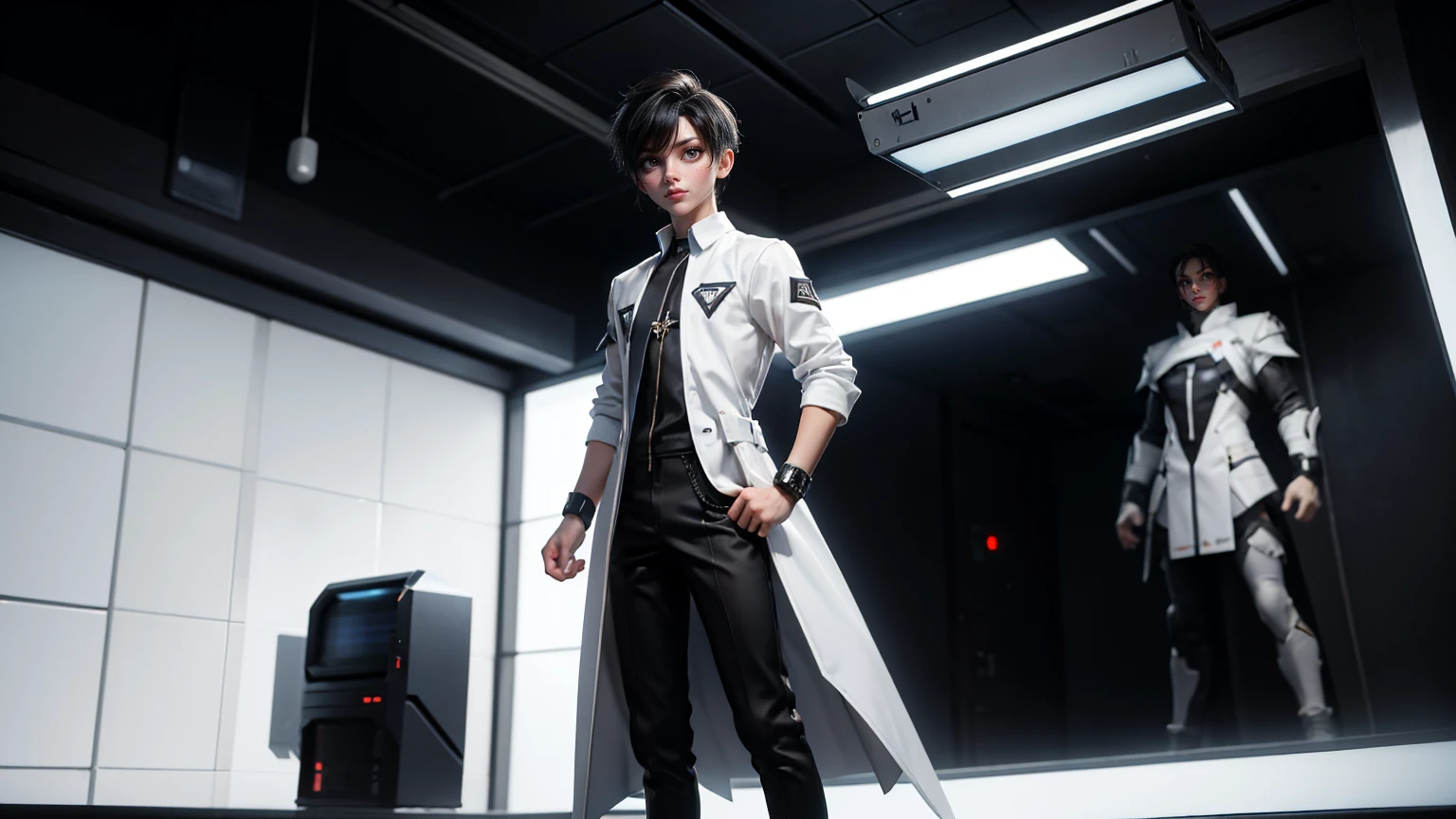 gaming boy , in a pent shirt, , black hairs white dress, , gaming full straight standing pose, student, , Full body, boy, man , games boy, Simple white background,, HD, full body, standing, modern futuristic dress, front view, modern dresses, modern man, uniqur=e hair style