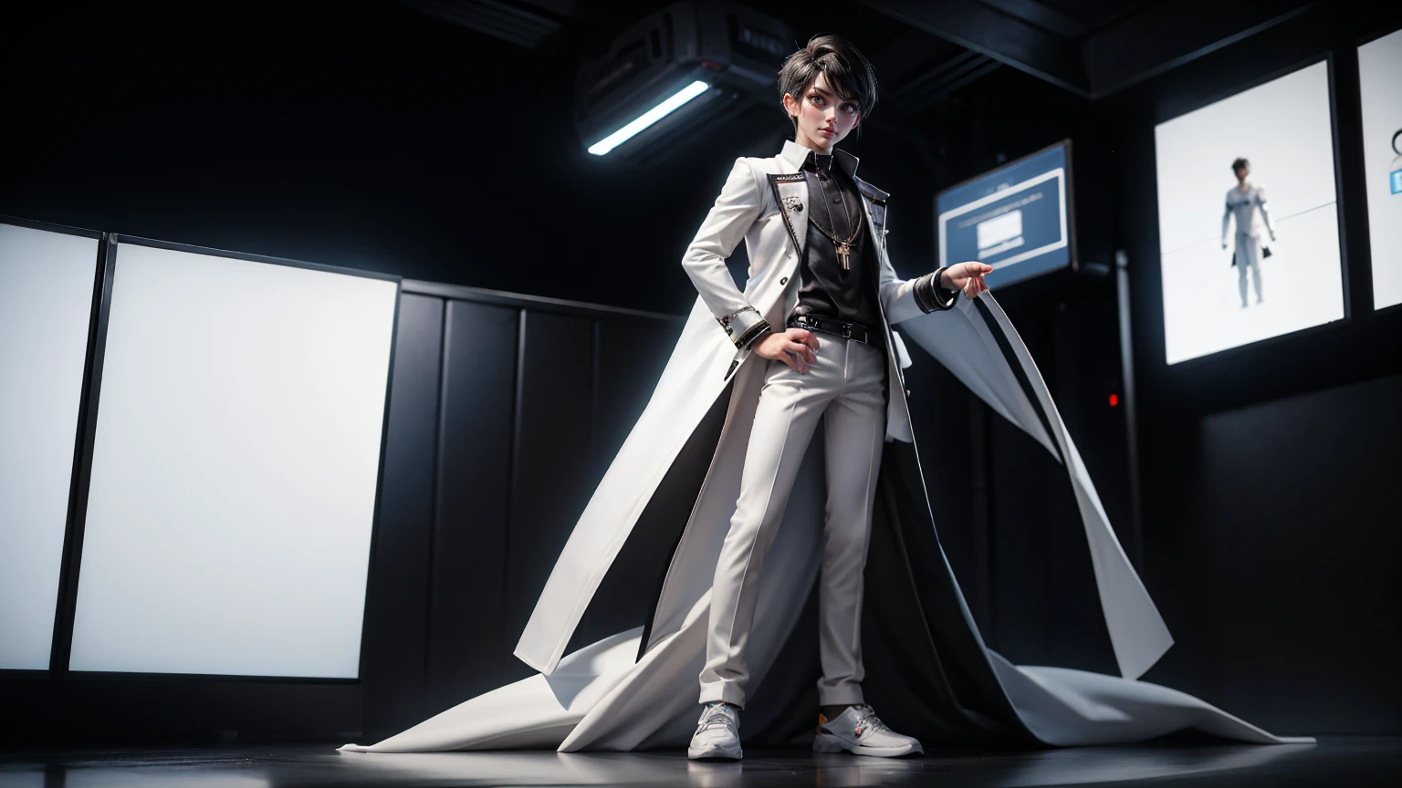 gaming boy , in a pent shirt, , black hairs white dress, , gaming full straight standing pose,14yo student, , Full body, boy, man , games boy, Simple white background,, HD, full body, standing, modern futuristic dress, front view, modern dresses, modern man, uniqur=e hair style