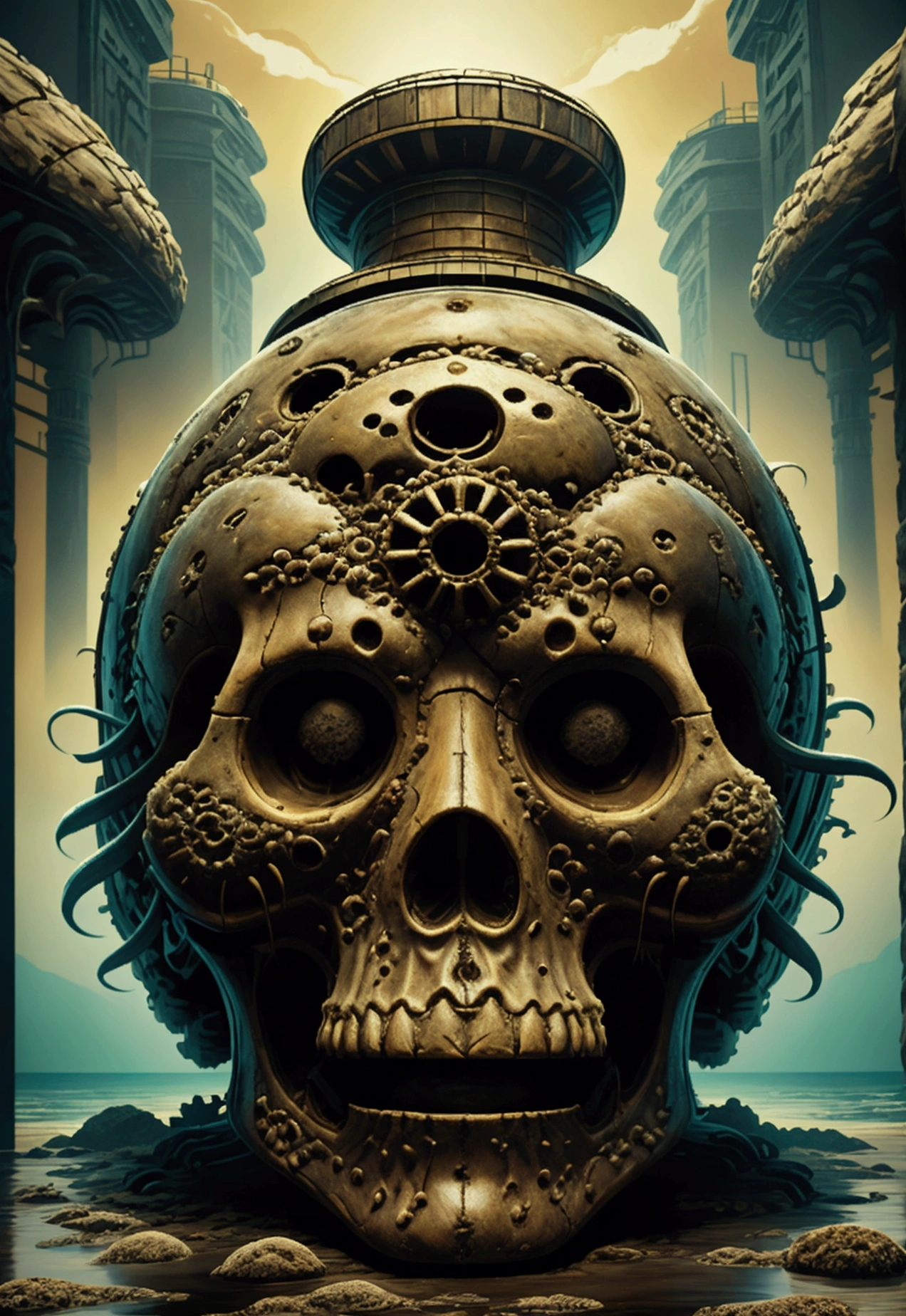painting of a pirate island with a treasure chest and a skull, 8k oil painting, fantasy artistic painting, skull island, mysterious Island, oil painting, illusion arte surreal, surrealistic painting, surreal art and fantasy, Masterpiece artwork, art by alessandro pautasso, stunning digital illustration, in digital illustration style, exquisite digital illustration, Illustration art, a beautiful art illustration, contemporary digital art, beautiful digital art, geometric abstract beauty, beautiful digital illustration, beautiful digital art, contemporary art illustration, art deco portrait