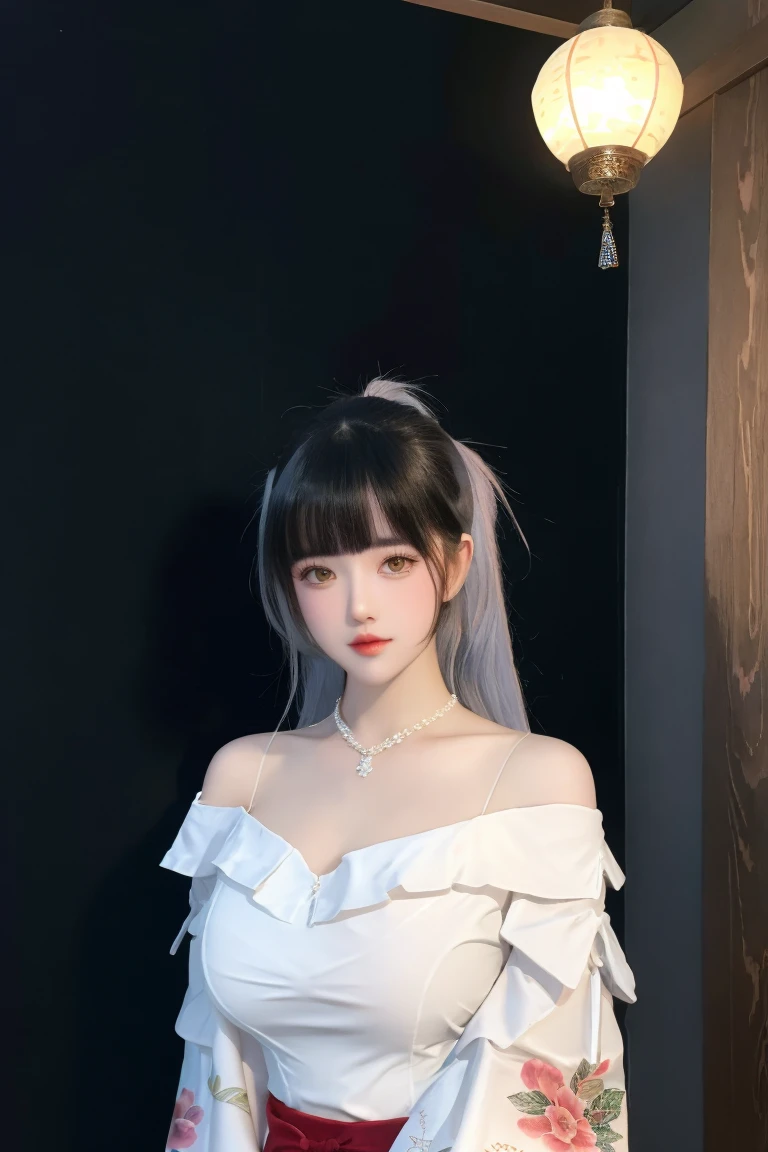 This Photo Consists Of 2 Women, Beautiful, Cutes, Baby Face, 15 Years Old, White Skin, Cleavage, Large Breast, Large Chests, White Off Shoulder Japanese Kimono, Lace Kimono, Embroidery Kimono, Muscles, Athletic, Girly, Japanese Vintage Village Background, Long Ponytails, Gradient Coloured Hair with Bangs, Sexy Look, Masterpiece, Adorable, Posing Because She knows She Will be Photographed, Beautiful Large Eye, Dramatic Vintage Lighting, ((Yakuza Tattoo)), ((Tattooed:1.3)), standing, (full body:1.5),