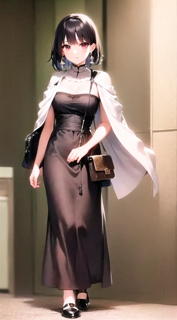 A woman in a dress and cape is carrying a handbag, Wear tan gauze, by Yokoyama Taikan, Wearing long, loose clothing, Chie Yoshii&#39;s Style, Romantic Dress, simple cream dress, kimono, Wearing a loose white dress, Long dress female, Elegant yukata, Street fashion in Japanese cities, Long dress, dress in voile