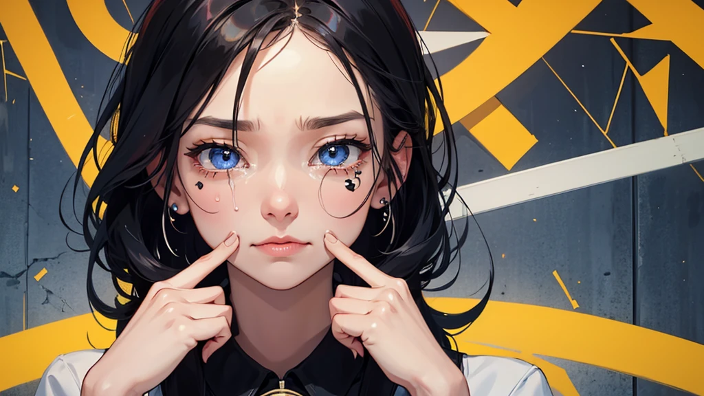 Create an image of series of crying eyes symbols, surrounded by plus signs representing the desire for more.
