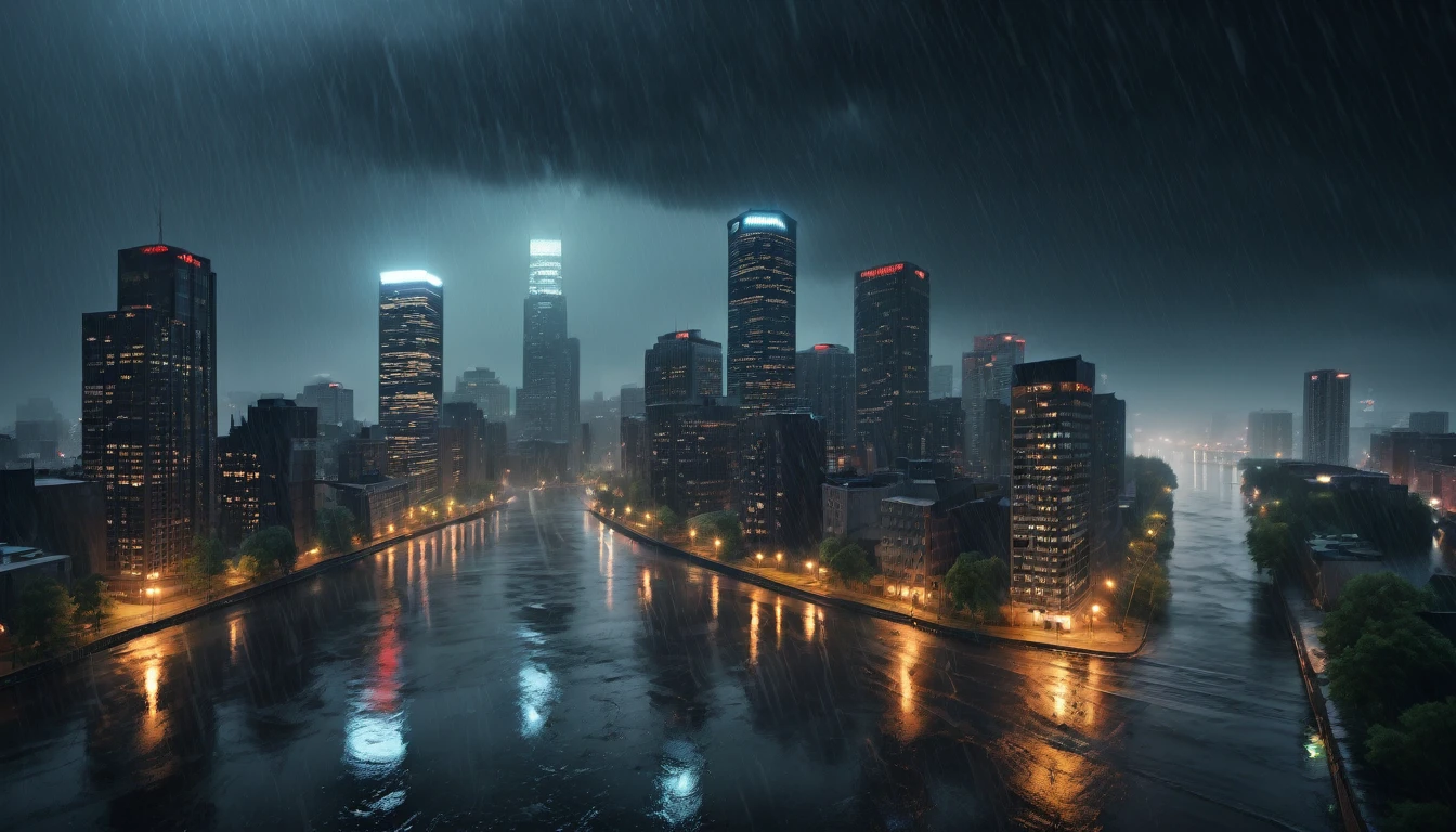 Scary horror image of a northeastern city on a rainy night, PICTURE REALISTIC, high resolution, 8k