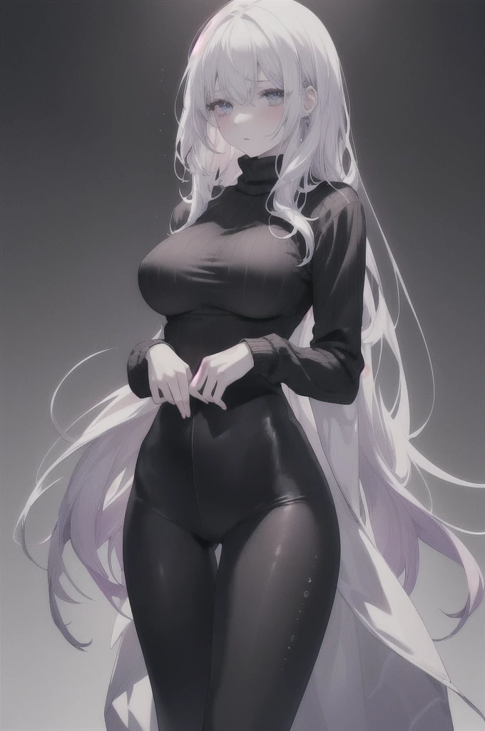 girl:1.3), Solitary, __body parts__ Delicate and realistic skin, Pale skin, Large target, Official Art, Unity 16K Wallpaper, Ultra Detailed, beauty, masterpiece, best quality, Awesome atmosphere, Calming color palette, A calm mood, Soft shadows, , charm，((Large Breasts))，，（(Black leggings)),sweater,blush，liquid，cute，Tights