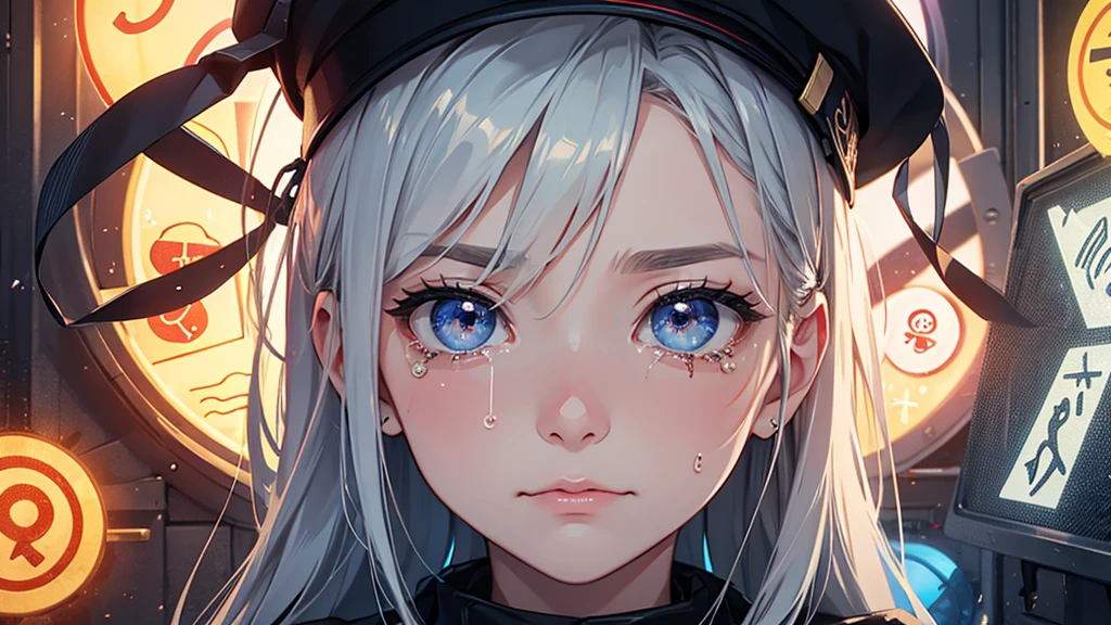 Create an image of series of crying eyes symbols, surrounded by plus signs representing the desire for more.
