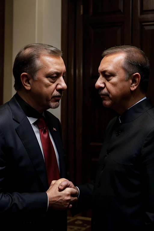 Trump and Recep Tayyip Erdogan look at each other sternly