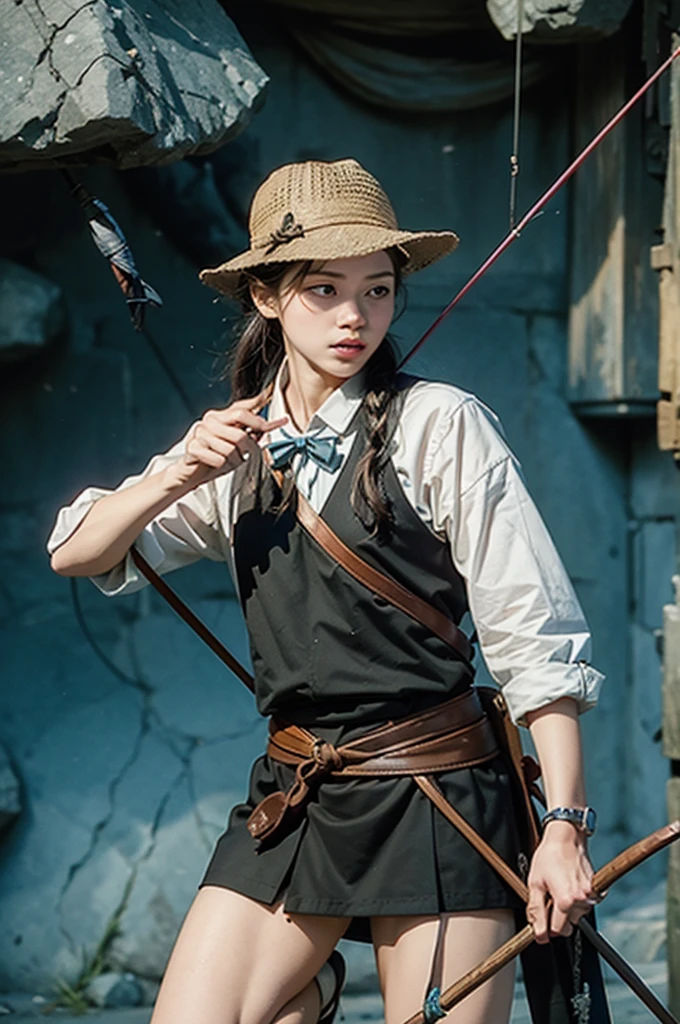 Stick in hand,Cartoon characters wearing hats, pat, Trekking poles, Holding a spear, Holding a spear, Holding a cane, Holding a bow, Long nose holding a magic wand, Bow Foot Light, Holding a spear, Holding a spear, rotoscoping, Inspired by Zhou Wentianchong, rotoscoping, Holding a bow and arrow