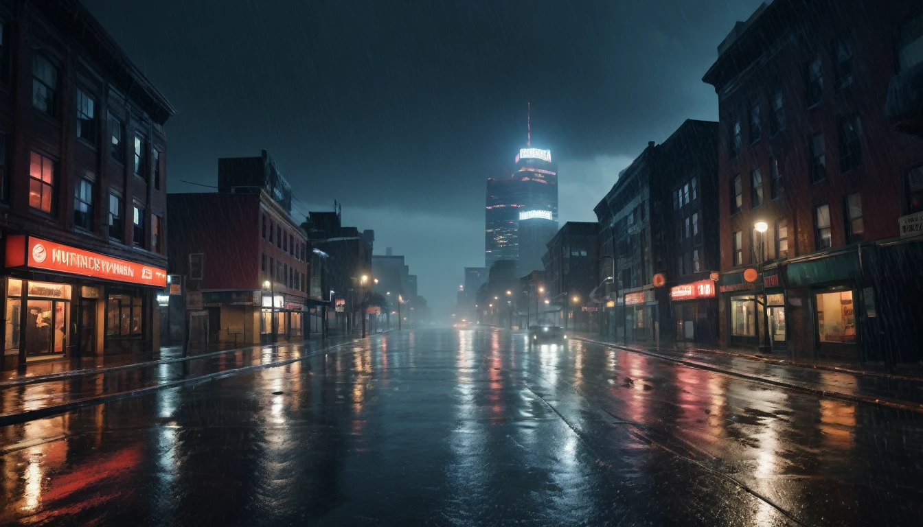Scary horror image of a northeastern city on a rainy night, PICTURE REALISTIC, high resolution, 8k