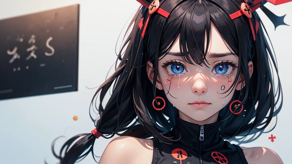 Create an image of series of crying eyes symbols, surrounded by plus signs representing the desire for more.