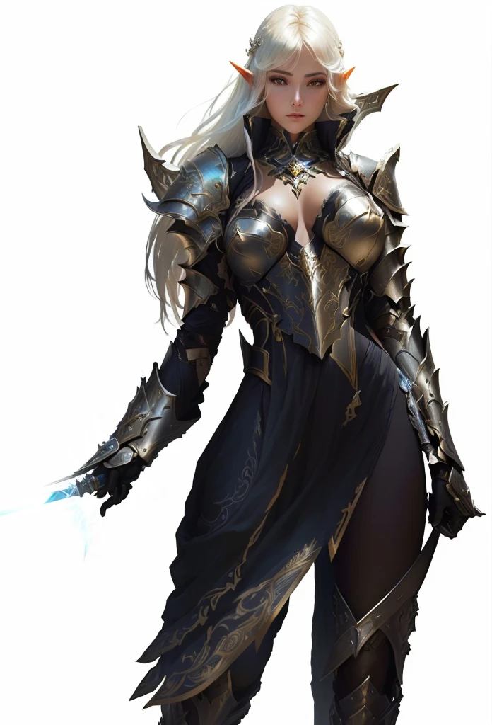 a close up of a woman in a costume holding a sword, female character, clothed in ethereal armor, intricate armor details, elegant armor, light coming off of the armor, the style of wlop, clothed in ethereal battle armor, detailed armor, wlop art, 8 k character details, intricate wlop, pale black armor, some curved armor, fantasy female paladin, beautiful elf countess, human ::epic exquisite character art, pretty face, nice face, sexy, sun high elf, big , brown skin, 