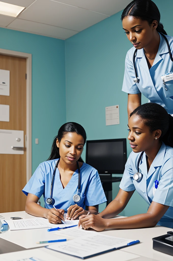 Actual hospital settings wherein the nurse is collaborating with other health care workers with patient (drawing)
