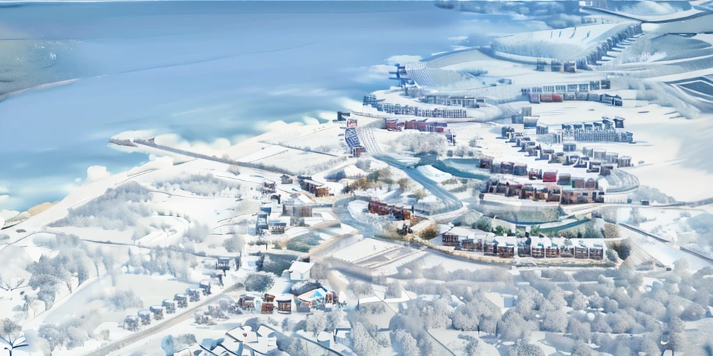 planning project, aerial view, mountain resort, realistic rendering