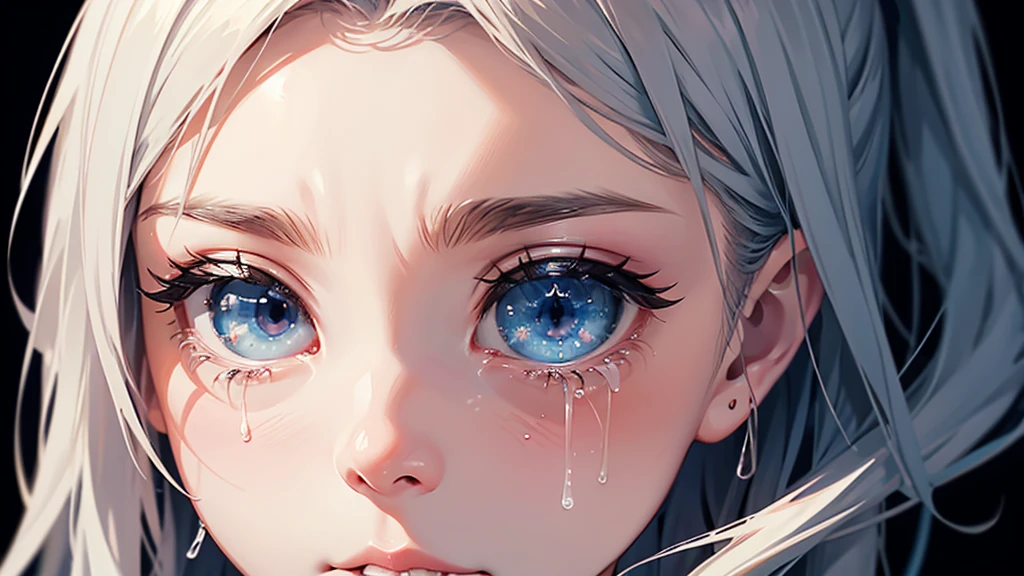 Create an image of series of crying eyes symbols, surrounded by plus signs representing the desire for more.