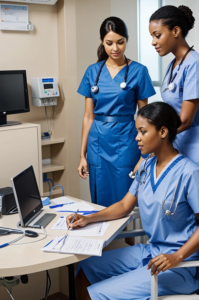 Actual hospital settings wherein the nurse is collaborating with other health care workers with patient (drawing)