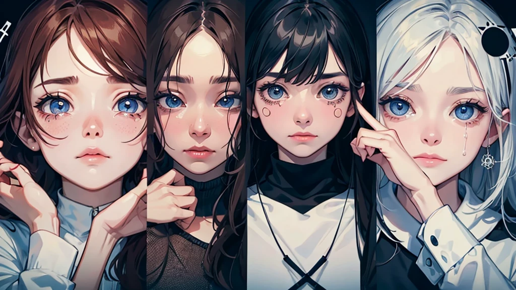 Create an image of series of crying eyes symbols, surrounded by plus signs representing the desire for more.