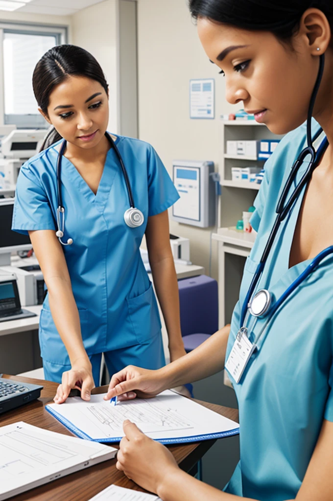 Actual hospital settings wherein the nurse is collaborating with other health care workers with patient (drawing)