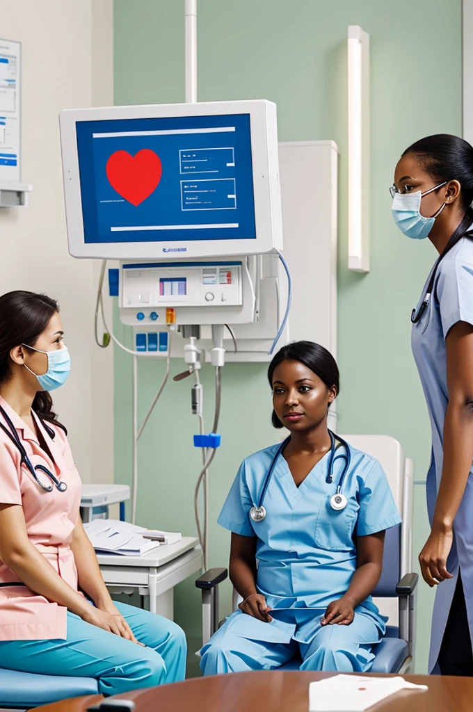 Actual hospital settings wherein the nurse is collaborating with other health care workers with patient (drawing)
