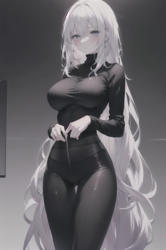girl:1.3), Solitary, __body parts__ Delicate and realistic skin, Pale skin, Large target, Official Art, Unity 16K Wallpaper, Ultra Detailed, beauty, masterpiece, best quality, Awesome atmosphere, Calming color palette, A calm mood, Soft shadows, , charm，((Large ))，，（(Black leggings)),sweater,blush，liquid，cute，Tights