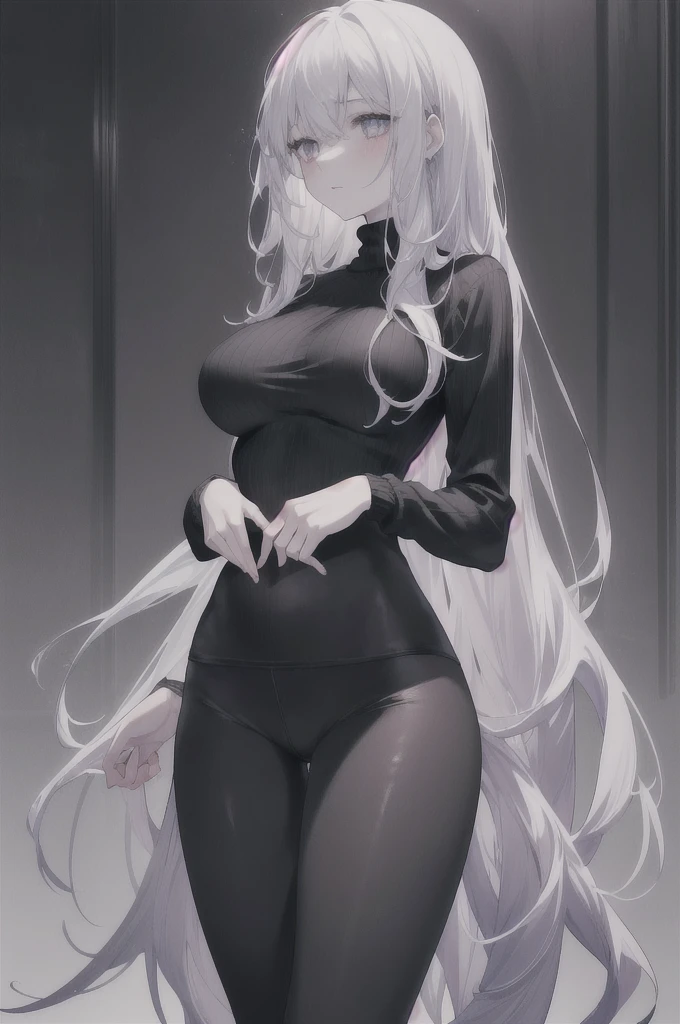girl:1.3), Solitary, __body parts__ Delicate and realistic skin, Pale skin, Large target, Official Art, Unity 16K Wallpaper, Ultra Detailed, beauty, masterpiece, best quality, Awesome atmosphere, Calming color palette, A calm mood, Soft shadows, , charm,((Large Breasts)),,((Black leggings)),sweater,blush,liquid,cute,Tights