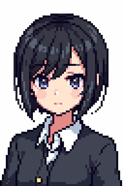 pixel art、2d、girl、Anime Style、uniform、Black Hair、Short Hair、
