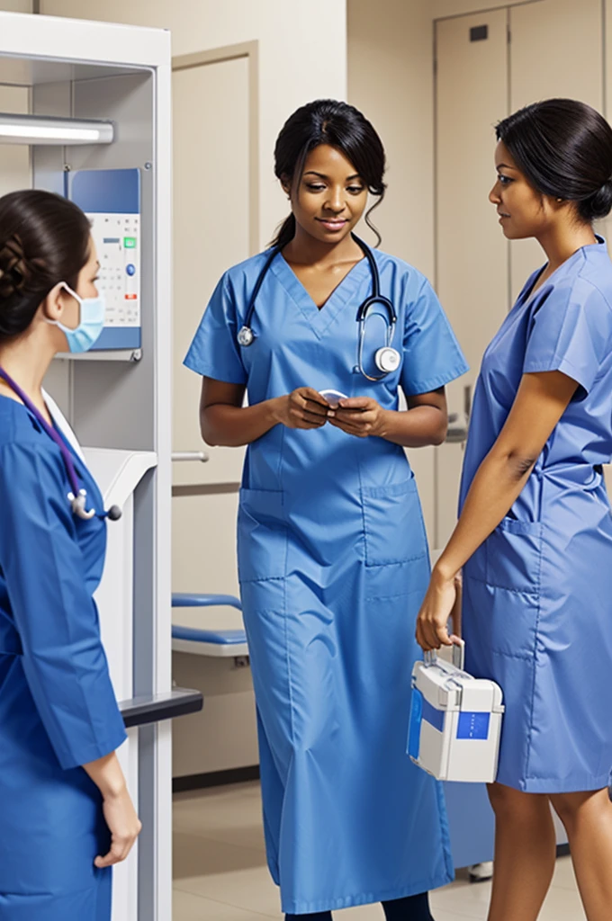 Actual hospital settings wherein the nurse is collaborating with other health care workers with patient (drawing)