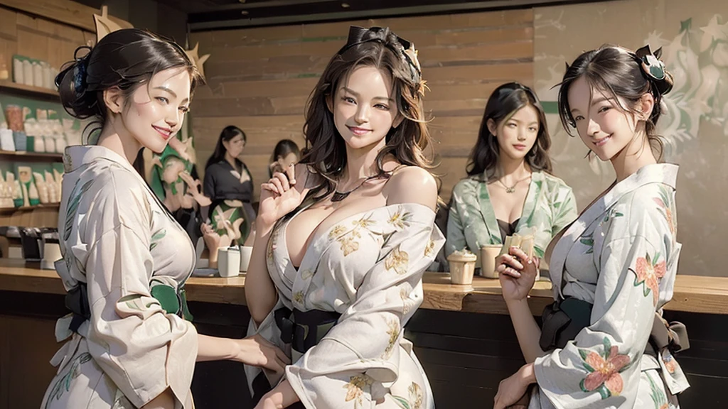 (((((((((Emphasize cleavage))))))))) 
(((((((Bra is visible)))))))
(((((((((Right shoulder visible)))))))))
(((((((((Three Women))))))))) 

(((((((((((Woman in floral yukata))))))))))


((((((White skin))))))
((((((Heavy makeup))))))
((((((Beautiful Face))))))
(((((((((Full body photo)))))))))
 (((((((お洒落でcuteInside the Starbucks store))))))) 
8k、RAW Photos、Highest quality、Super detailed、Super Resolution、Ultra HD、8k wallpaper、Amazing details 

(((((((((((Inside the Starbucks store)))))))))))、
 ((((((Sit down and eat cake、Drink Starbucks coffee、smile))))))、((Heart Necklace)) 

Modern and sleek design：Interior design using natural materials、Many of the designs are warm and made using wood and metal.。 Large windows：自然光をたっぷり取り入れるためのLarge windowsがあり、Providing a bright and open space。 Green Interior：Potted plants are effectively placed、It creates a relaxing atmosphere。 artwork：Works by local artists、Starbucks-related art on display。 Cozy seating：Cushioned chairs and sofas、Bar sheet etc.、A variety of seating options available。 Open kitchen area：Being able to see how drinks and food are made、We provide peace of mind and transparency。 Unique lighting：Antique lamps and chandelierodern lighting fixtures are used。 Comfortable background music：Relaxing music is playing、A comfortable space is provided。 Wide々Table space：一人でもグループでも使いやすいWide々There is a table with。 Community Table：There is a large table where you can socialize with other customers.。 Seasonal decorations：The decorations are themed according to the season.。 Design with a local feel：The design incorporates the local culture and characteristics.。 Fragrance production：コーヒーの香りが店内にWideがり、A space that satisfies the five senses has been created.。 Conversation with a barista：フレンドリーなConversation with a baristaが楽しめるカウンターエリアがあります。 



8k、RAW Photos、Highest quality、masterpiece:1.2、Super detailed、Super Resolution、Ultra HD、8k wallpaper、Amazing details、Photorealistic:1.4、Having fun by the water、Full Body Shot、Full body photo、High-resolution RAW color photos、Professional photos、A scene full of emotion、Very detailed and beautiful、Ultra HD、8k wallpaper、Amazing details、Huge file sizes、Highly detailed beautiful girls、Highly detailed face Highly detailed eyes、Extremely realistic skin、 Highly detailed fingers, Highly detailed nose, Highly detailed mouth, Perfect Anatomy, Highly detailed background, Highly detailed clothing, Teen, cute女の子, Famous Japanese Idols, cute, Realistic body, Slender, White skin, Glowing Skin, Slim body, Realistic Face, Delicate eyes, double eyelid,




