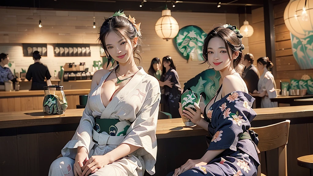 (((((((((Emphasize cleavage))))))))) 
(((((((Bra is visible)))))))
(((((((((Right shoulder visible)))))))))
(((((((((Three Women))))))))) 

(((((((((((Woman in floral yukata))))))))))


((((((White skin))))))
((((((Heavy makeup))))))
((((((Beautiful Face))))))
(((((((((Full body photo)))))))))
 (((((((お洒落でcuteInside the Starbucks store))))))) 
8k、RAW Photos、Highest quality、Super detailed、Super Resolution、Ultra HD、8k wallpaper、Amazing details 

(((((((((((Inside the Starbucks store)))))))))))、
 ((((((Sit down and eat cake、Drink Starbucks coffee、smile))))))、((Heart Necklace)) 

Modern and sleek design：Interior design using natural materials、Many of the designs are warm and made using wood and metal.。 Large windows：自然光をたっぷり取り入れるためのLarge windowsがあり、Providing a bright and open space。 Green Interior：Potted plants are effectively placed、It creates a relaxing atmosphere。 artwork：Works by local artists、Starbucks-related art on display。 Cozy seating：Cushioned chairs and sofas、Bar sheet etc.、A variety of seating options available。 Open kitchen area：Being able to see how drinks and food are made、We provide peace of mind and transparency。 Unique lighting：Antique lamps and chandelierodern lighting fixtures are used。 Comfortable background music：Relaxing music is playing、A comfortable space is provided。 Wide々Table space：一人でもグループでも使いやすいWide々There is a table with。 Community Table：There is a large table where you can socialize with other customers.。 Seasonal decorations：The decorations are themed according to the season.。 Design with a local feel：The design incorporates the local culture and characteristics.。 Fragrance production：コーヒーの香りが店内にWideがり、A space that satisfies the five senses has been created.。 Conversation with a barista：フレンドリーなConversation with a baristaが楽しめるカウンターエリアがあります。 



8k、RAW Photos、Highest quality、masterpiece:1.2、Super detailed、Super Resolution、Ultra HD、8k wallpaper、Amazing details、Photorealistic:1.4、Having fun by the water、Full Body Shot、Full body photo、High-resolution RAW color photos、Professional photos、A scene full of emotion、Very detailed and beautiful、Ultra HD、8k wallpaper、Amazing details、Huge file sizes、Highly detailed beautiful girls、Highly detailed face Highly detailed eyes、Extremely realistic skin、 Highly detailed fingers, Highly detailed nose, Highly detailed mouth, Perfect Anatomy, Highly detailed background, Highly detailed clothing, , cute女の子, Famous Japanese Idols, cute, Realistic body, Slender, White skin, Glowing Skin, Slim body, Realistic Face, Delicate eyes, double eyelid,




