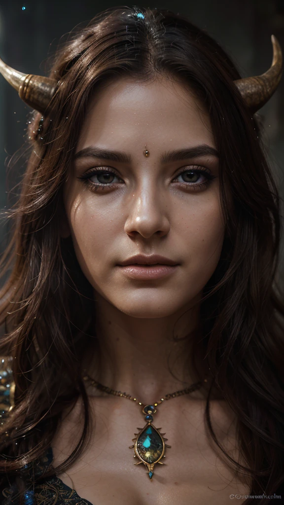 beautiful detailed eyes, beautiful detailed lips, extremely detailed face and portrait, zodiac, zodiac sign, Taurus, intricate and detailed fantasy portrait, dynamic dramatic lighting, dramatic color palette, brilliant aura, mystical ethereal, cinematic composition, digital art, epic fantasy art, concept art, award-winning