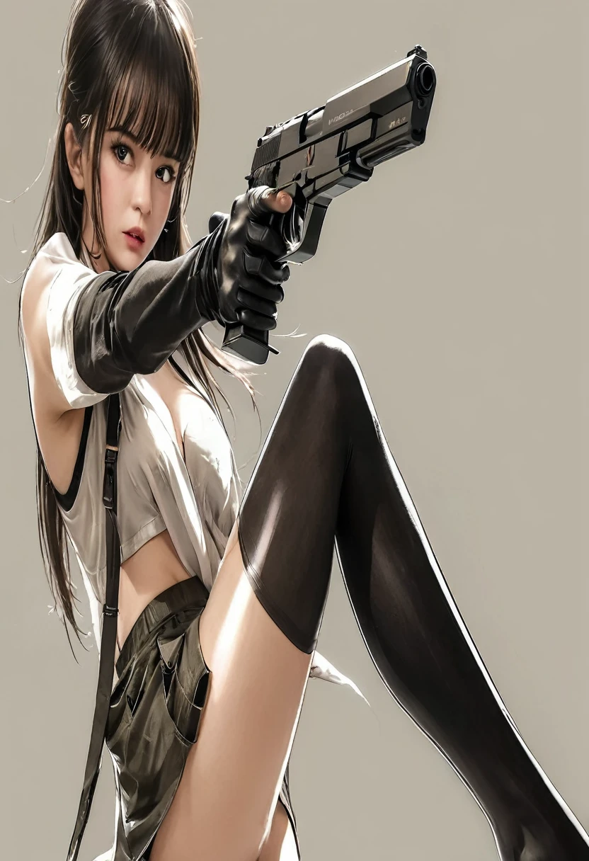 (8K, RAW photos, best quality, masterpiece: 1.2) (realisticlying, photograph realistic: 1.4) (Heckler & Koch USP) (an angry look)