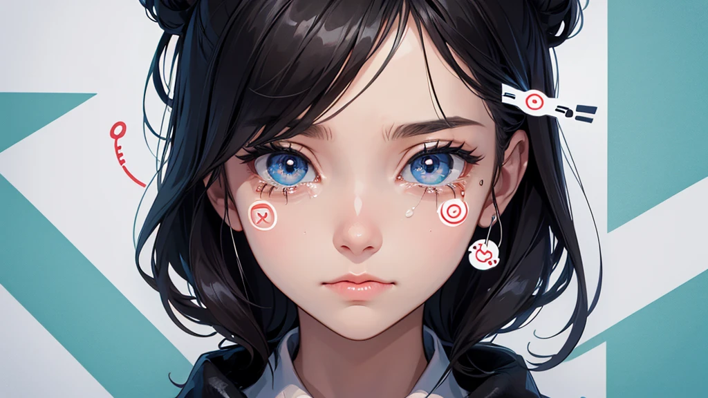 Create an image of series of crying eyes symbols, surrounded by plus signs representing the desire for more.