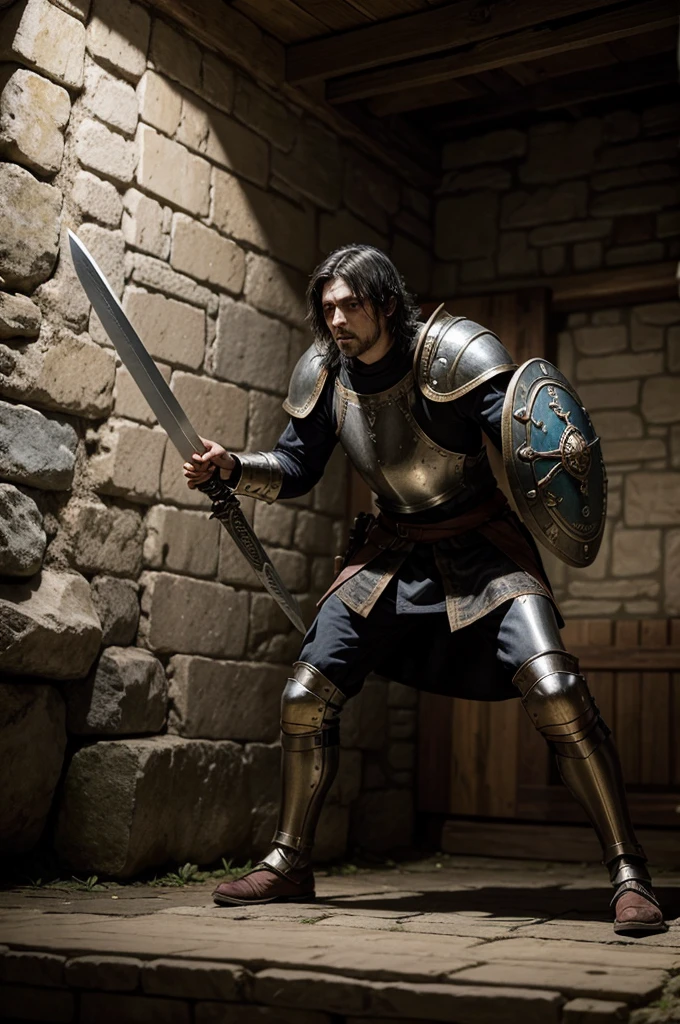 Play a sword and shield warrior in the medieval world in a lair